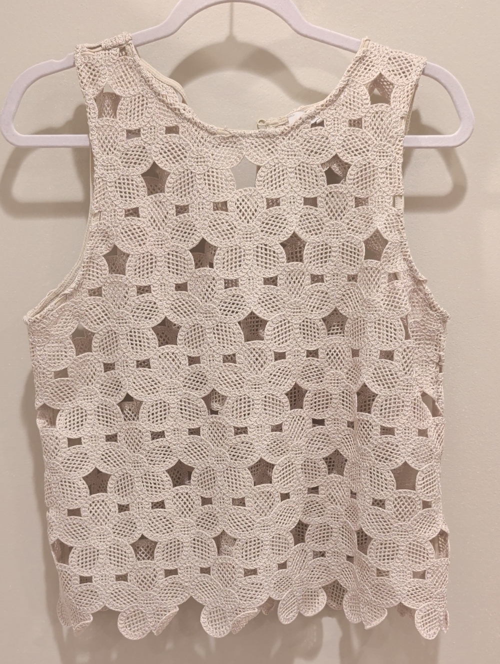 LOFT Cream Crochet Overlay Sleeveless Tank